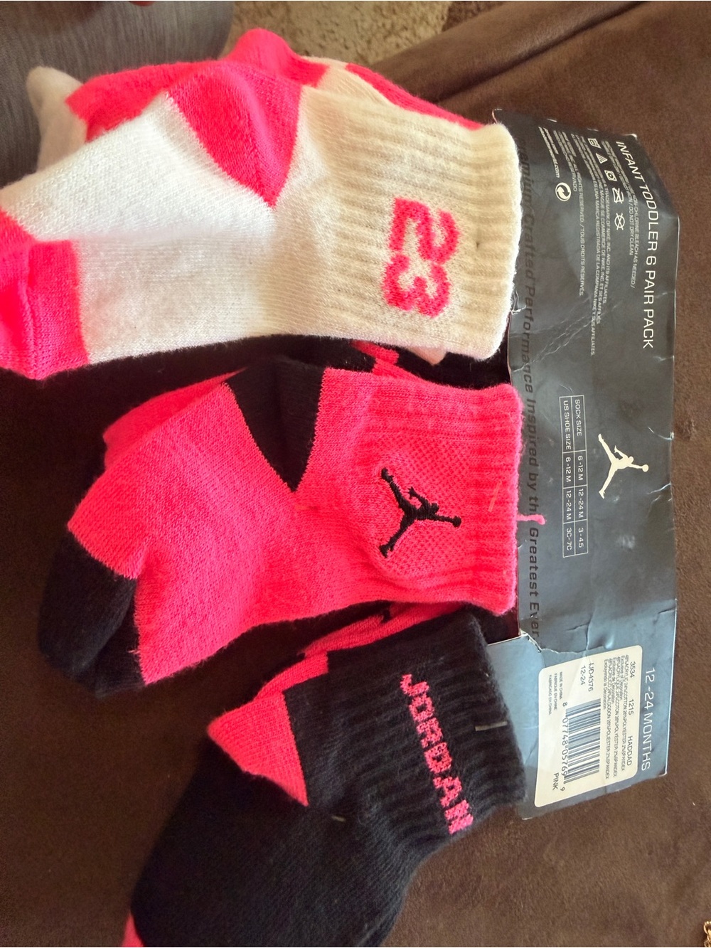 Jordan Toddler Crew Socks in Pink, White, and Black - 3 Pair Pack